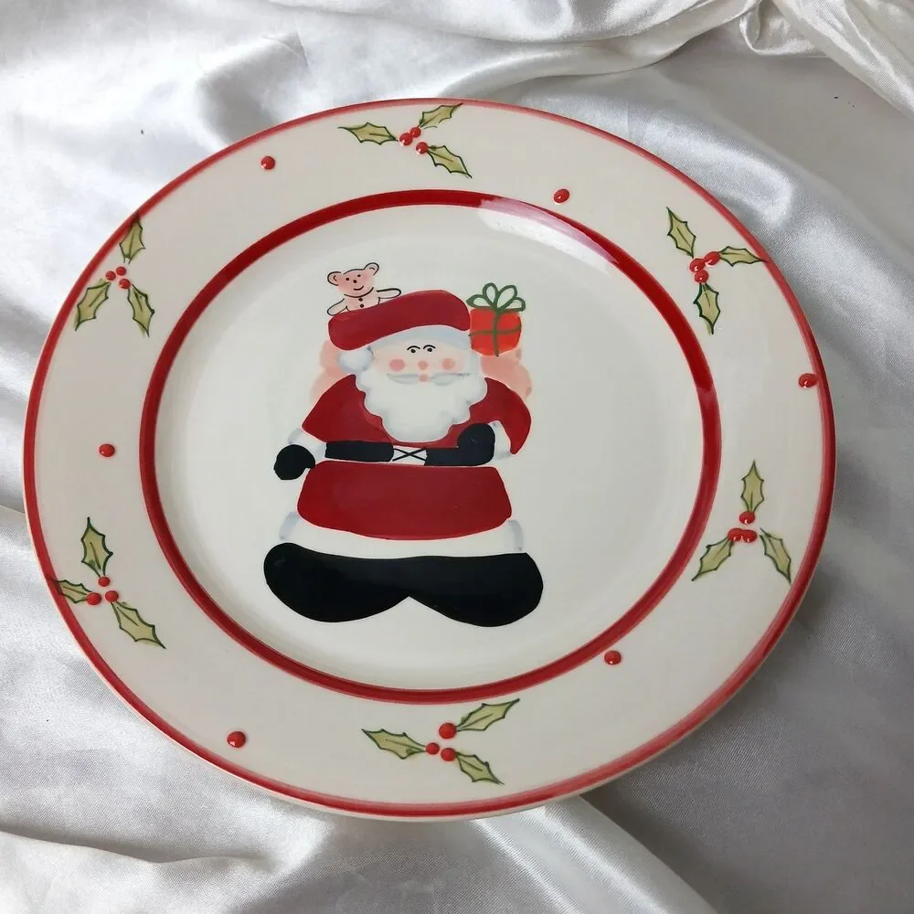 LE GOURMET CHEF HAND PAINTED SANTA 8'' CHRISTMAS PLATE